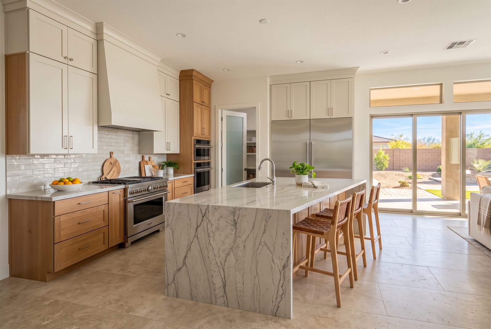 Open kitchen and living area with natural light